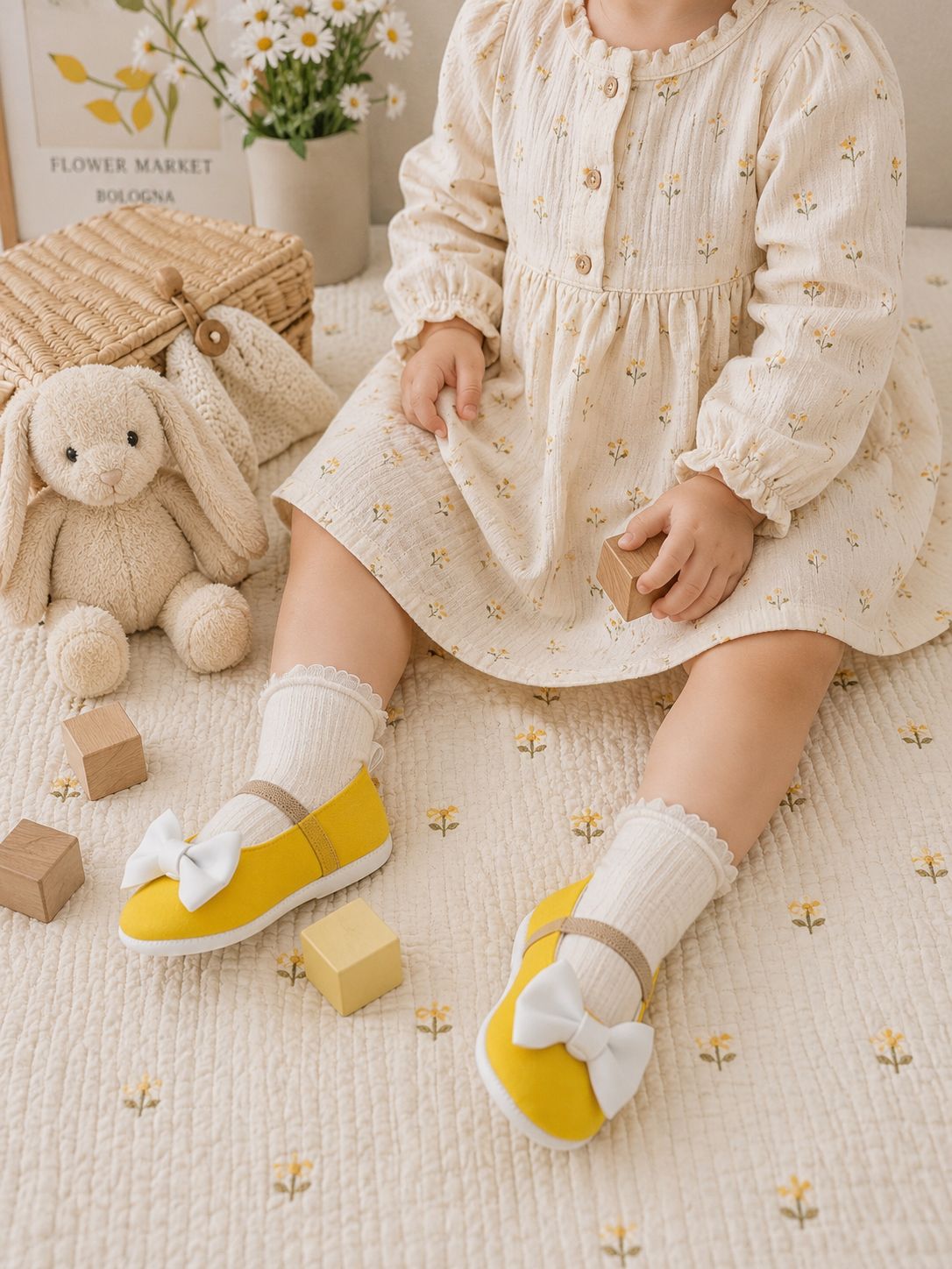 Bebek İlk Adım Ayakkabısı Kumaş Ortopedik Kaydırmaz Alt Taban Fiyonklu Cırt Bantlı Zest Model