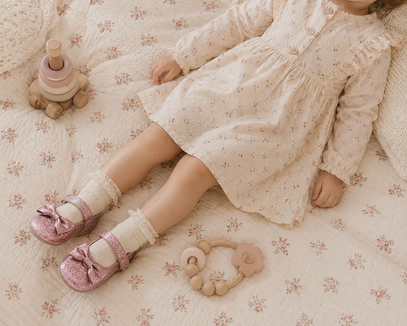 Bebek İlk Adım Ayakkabısı Kumaş Ortopedik Kaydırmaz Alt Taban Fiyonklu Cırt Bantlı Zest Model